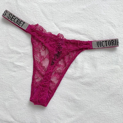 2026 New Satin Letter Rhinestone G-String Women Underwear Sexy Lace Lingerie Low Waist Seamless Panties Panties