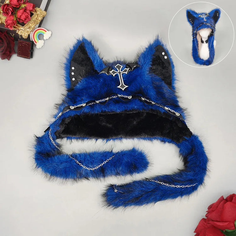 Cat Ear Hat, Punk Style Rock Autumn and Winter Warm Hat, Dark Gothic Style Winter Plush Hat