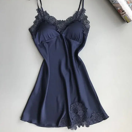 Abito da notte sexy in raso di seta da donna Camicie da notte senza maniche Camicia da notte con scollo a V Camicia da notte Indumenti da notte in pizzo Indumenti da notte per le donne Top da notte