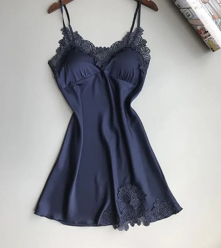 Abito da notte sexy in raso di seta da donna Camicie da notte senza maniche Camicia da notte con sco