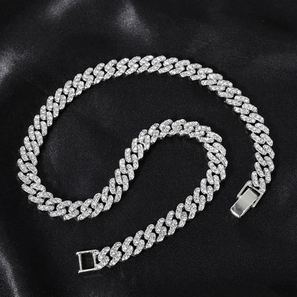 Hip Hop Men Women 14MM Prong Cuban Link Chain Necklace Bling Iced Out Tennis Chain Rhinestone Paved Miami Cuban Necklace Jewelry PlatiNum