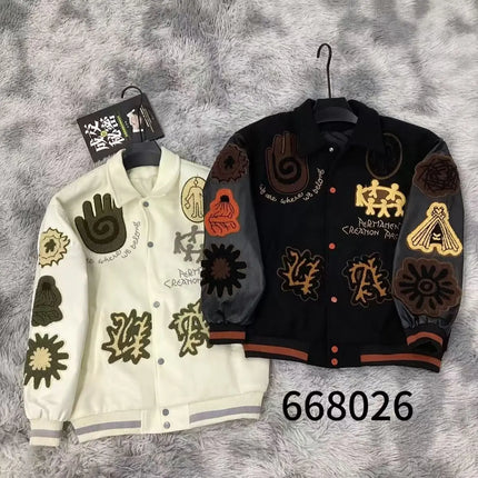 American Style Baseball Jacket Men's Loose Fit Casual Fashion Embroidery Unisex Coat Street High Street Hip Hop Trendy