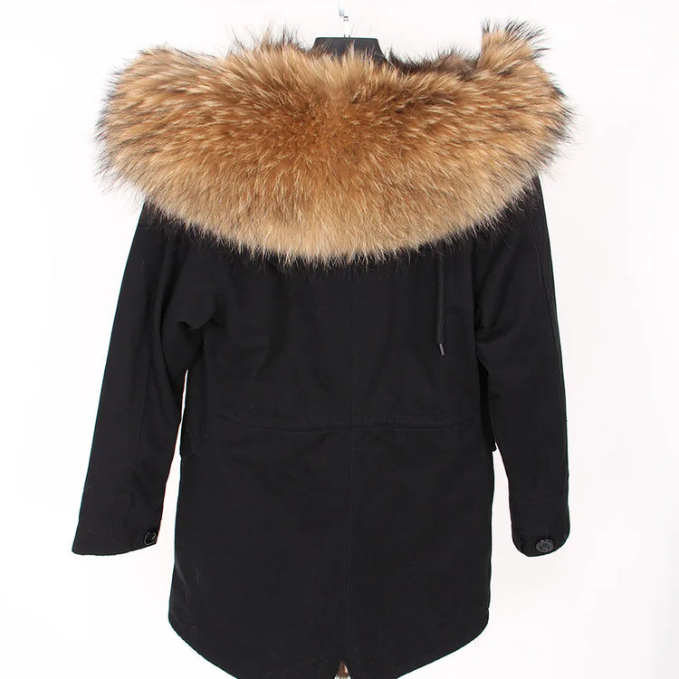 Maomaokong Natural Fur Lining Real Fur Coat Winter Jacket Women Raccoon Fur Collar Warm Thick Parkas Female Clothing