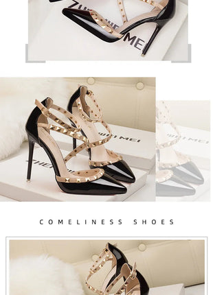 Scarpe tacco alto da donna estive in Europa e America Moda punta a punta bocca superficiale rivetto scava fuori sandali a spillo da discoteca platinumshop