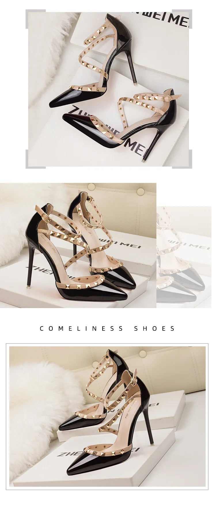 Scarpe tacco alto da donna estive in Europa e America Moda punta a punta bocca superficiale rivetto scava fuori sandali a spillo da discoteca platinumshop