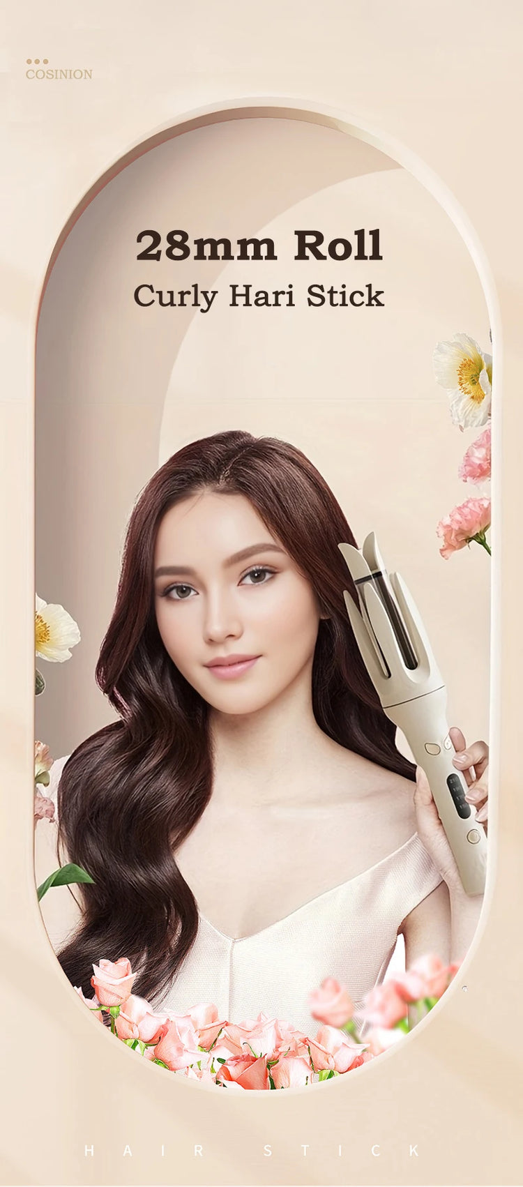 Automatic Hair Curler 28mm Negative Ions Electric Ceramic Curling Hair Stick Rotating Curl Waves Anti-Tangle Curling Iron Styler