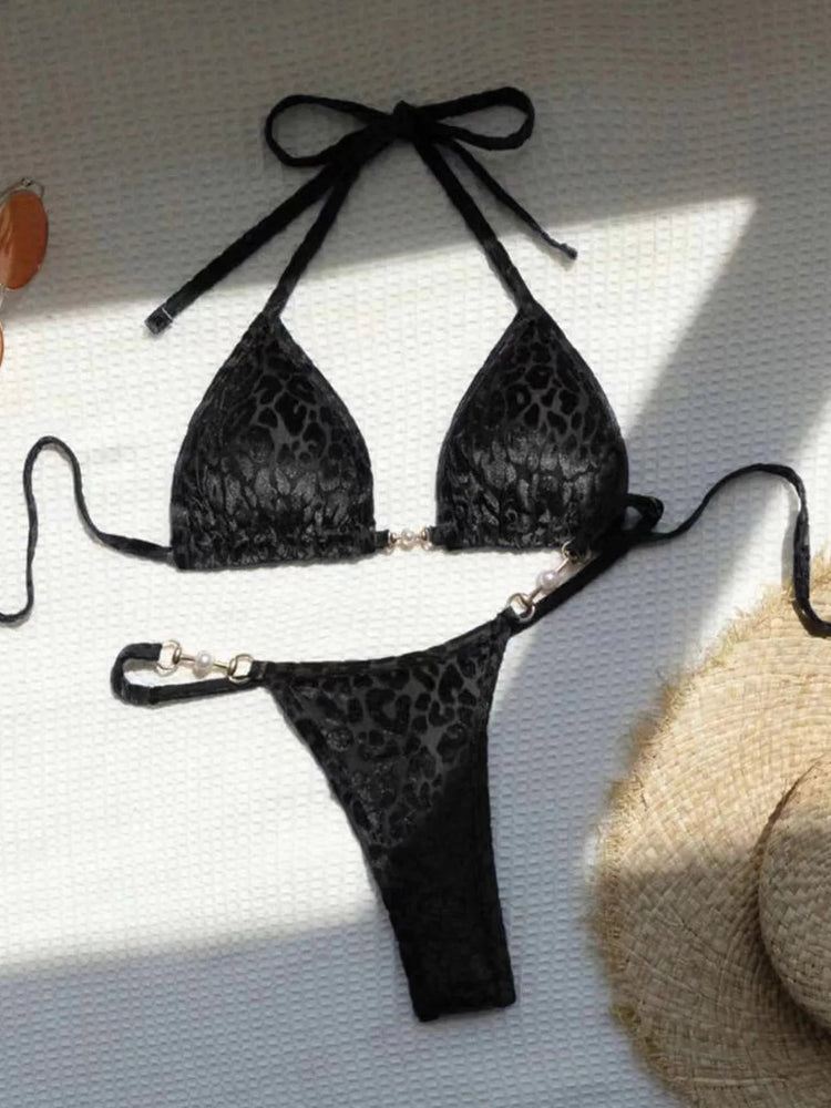 S-XL Leopard Halter Mini Micro Perizoma Bikini Donna Costumi da bagno Costume da bagno femminile Bikini a due pezzi Bagnante Costume da bagno Swim V5207 platinumshop
