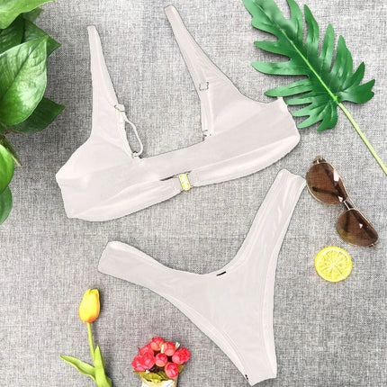 Muslimmuslimlim's Sexy muslimah Fashion tinta unita costumi da bagno donna vita alta Gold Lock Bikini Sexy Beachwear costume da bagno platinumshop