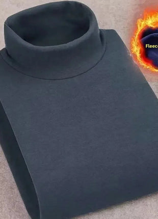 Double-Sided Fleece Long Sleeve T-Shirt Men's Autumn Winter Half High Collar Base Layer Heavyweight Warm Top Base Layer Shirt PlatiNum