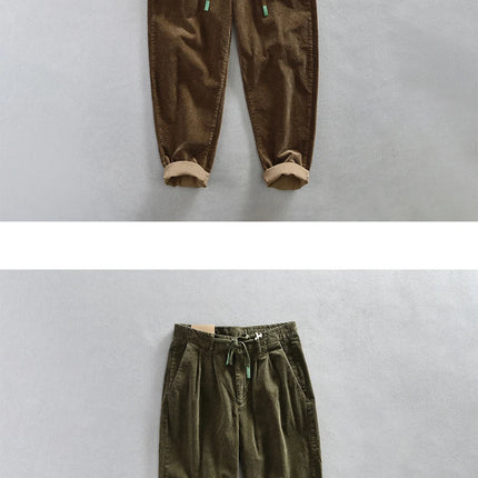 Autumn Winter Classic Cotton Corduroy Casual Mens Pants Comfortable Retro Big Pocket Drawstring Cargo Trousers AZ324