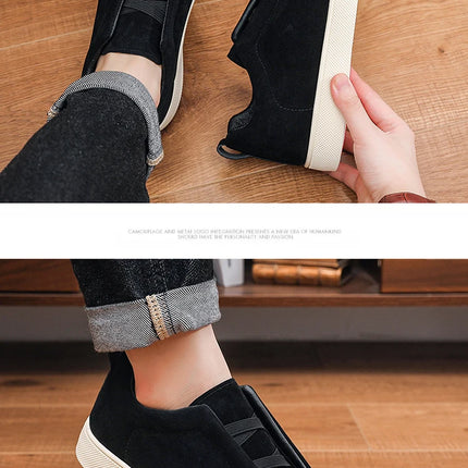Spring men's thick soled board shoes high-quality suede leather casual sports shoes comfortable and fashionable low top shoes