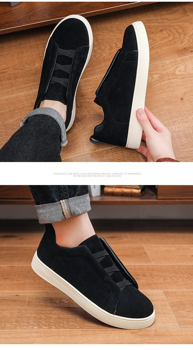 Spring men's thick soled board shoes high-quality suede leather casual sports shoes comfortable and fashionable low top shoes