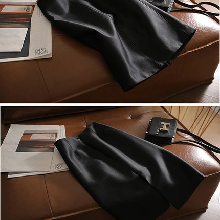 High-end Black and White Temperament Commuting Hip Skirt Looks Thin Medium Length Silk Wool Skirt 53% Wool 47% Mulberry Silk PlatiNum