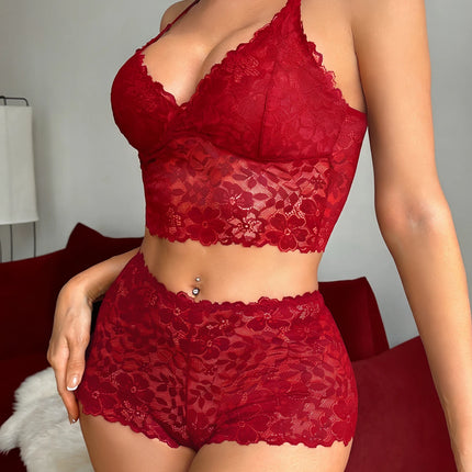 Winter Unlined Lace Women's Underwear Set Hollow-Out Wireless Sexy Bras Breathable Panties Lingerie