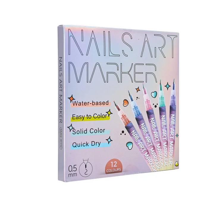 12Pcs/Set Nail Acrylic Graffiti Pen 12 Color Nail Marker DIYNail Art Graffiti Pen Nail Polish Pens Drawing Painting Point