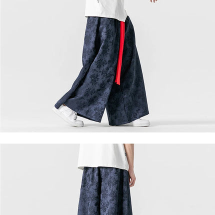 Pantaloni da uomo Kimono allentato Samurai Pantaloni con stampa floreale scura Stile giapponese Pantaloni larghi casual alla moda comodi Taglie forti 3XL
