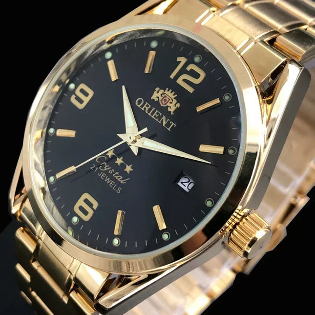 Orient Double Lion Classic Watch Series Orologio da uomo con cinturino in acciaio inossidabile Tourbillon meccanico automatico multifunzione di lusso platinumshop