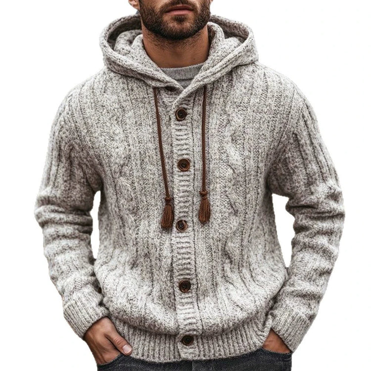 Men's Autumn/Winter Luxury Fashion Men's Knitted Sweater Sweater Pit Strip Long Sleeve Hooded Cardigan Top Coat