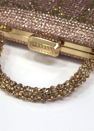 Popular In Nigeria Exquisite Evening Bags With Diamond Design Fashion Handle Clutch Rhinestone Embellished Long Chain Bag PlatiNum