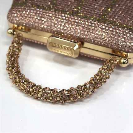 Popular In Nigeria Exquisite Evening Bags With Diamond Design Fashion Handle Clutch Rhinestone Embellished Long Chain Bag PlatiNum