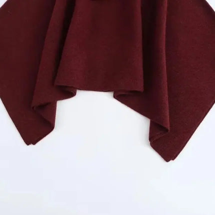 HH Women's New Fashion Versatile Solid Stand Collar Knitted Cape Coat Female Casual High Street Asymmetric 3-Colors Jacket Mujer