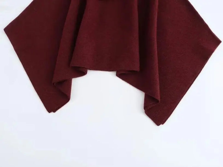HH Women's New Fashion Versatile Solid Stand Collar Knitted Cape Coat Female Casual High Street Asymmetric 3-Colors Jacket Mujer
