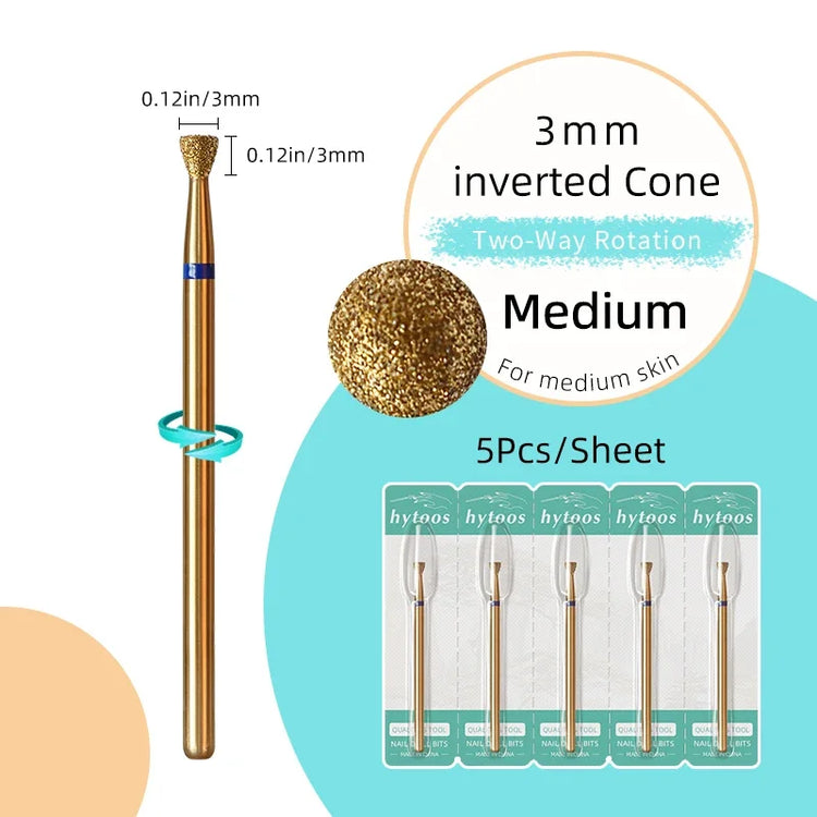 HYTOOS 5Pcs/Set Titanium Nail Drill Bits Diamond Cuticle Clean Nail Bit Professional Safety Cuticle Dead Skin Nail Cleaner Tool
