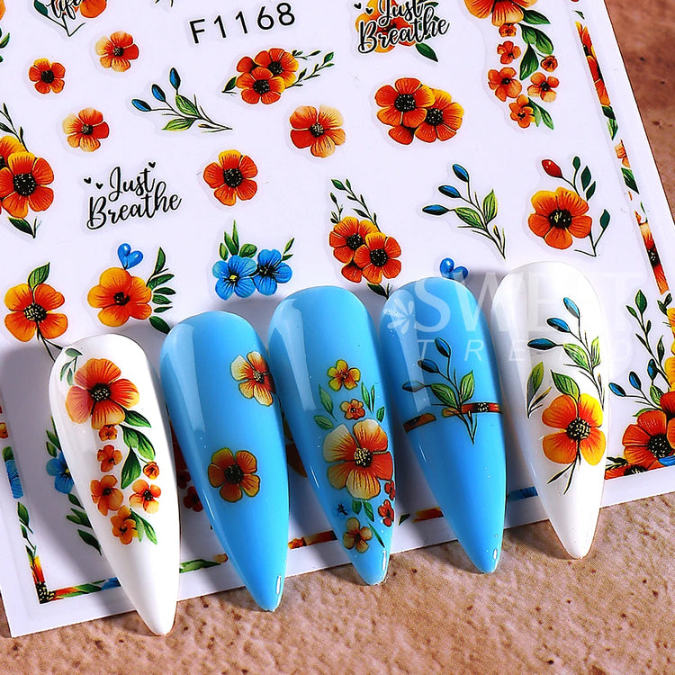 10pcs/set 3D Autumn Pumpkin Nail Stickers Maple Leaf Flower Self-Adhesive Nail Decal Slider Thanksgiving DIY Manicure Decoration