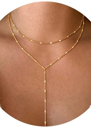 Lariat Gold Necklace for Women Teen Girls Mom, Dainty Long Necklace 14k Gold Plated STAINLESS STEEL Y-Shaped Pendant Necklaces PlatiNum