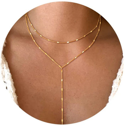 Lariat Gold Necklace for Women Teen Girls Mom, Dainty Long Necklace 14k Gold Plated STAINLESS STEEL Y-Shaped Pendant Necklaces PlatiNum