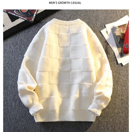 Warm Knit Sweater Autumn Winter Brand Clothing Mens Women Knitting Sweater Loose Fashion Plaid Male Long Sleeve Knitted Pullover