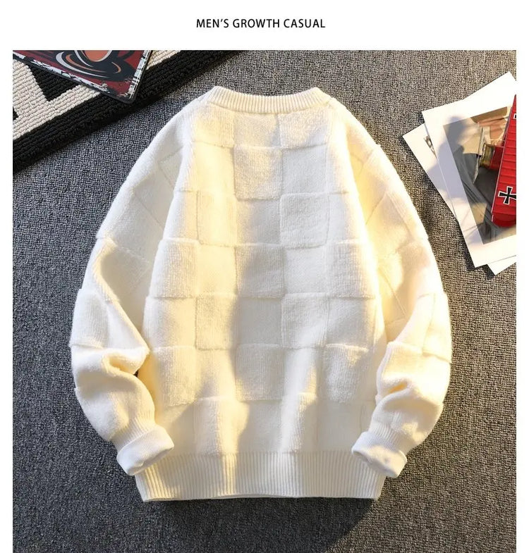 Warm Knit Sweater Autumn Winter Brand Clothing Mens Women Knitting Sweater Loose Fashion Plaid Male Long Sleeve Knitted Pullover