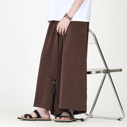 Pantaloni stile cinese da uomo nuovi pantaloni larghi casual in seta di ghiaccio a gamba larga pantaloni da uomo kimono alla moda retrò comodi e traspiranti