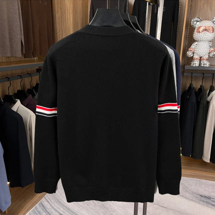 High End Brand Knitted Cardigan Men's Autumn Trend Color Blocked Striped Designer New shawl Korean Casual V-Neck sweater Coat