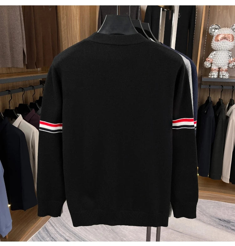 High End Brand Knitted Cardigan Men's Autumn Trend Color Blocked Striped Designer New shawl Korean Casual V-Neck sweater Coat