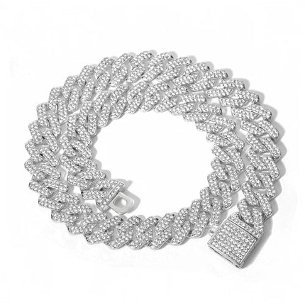 Hip Hop Men Women 14MM Prong Cuban Link Chain Necklace Bling Iced Out Tennis Chain Rhinestone Paved Miami Cuban Necklace Jewelry PlatiNum