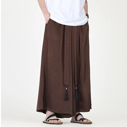 Pantaloni stile cinese da uomo nuovi pantaloni larghi casual in seta di ghiaccio a gamba larga pantaloni da uomo kimono alla moda retrò comodi e traspiranti