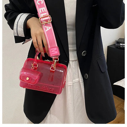 2025 Transparent PVC Beach Bag, Korean Style, Fresh and Sweet Silicone Shoulder Bag, Medium Size with Zipper Closure