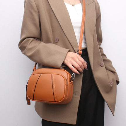 Solid Color Fashionable Rivet Zipper Women's Mobile Phone Bag Simple Soft Leather Shoulder Crossbody Small Square Bag Handbag PlatiNum
