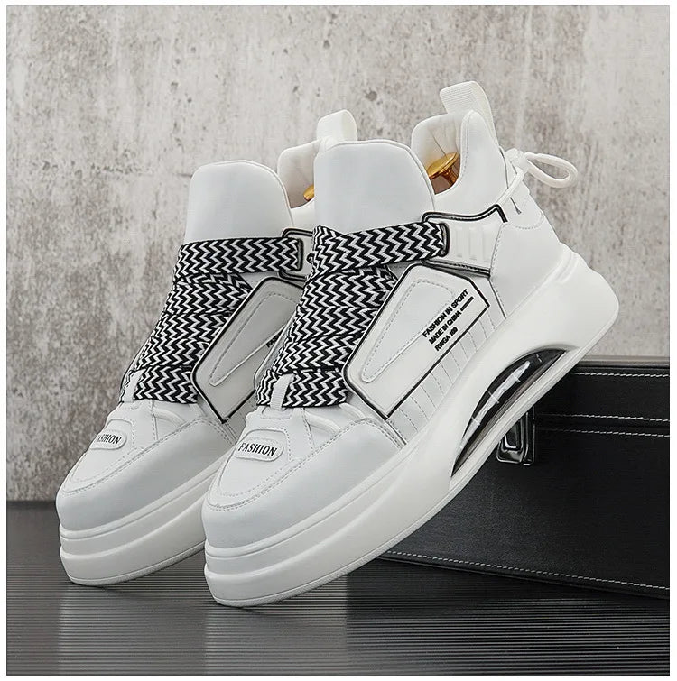 High top White Sneakers Best selling Mens Sneakers With Anti slip Wear resistant Properties Increasing Height by 6 Centimeters