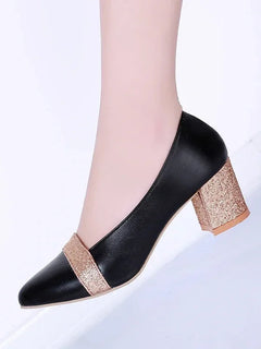 Spring Summer Sexy Fashion Women Med Heels Shoes Woman Slip on Pointed Toe Pumps Shoes Ladies Gold Silver Bling Shoes Size 35-41