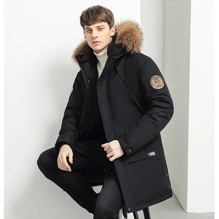 Men Winter Goose Down Coats Fur Collar Hooded Long Down Jackets Top Quality Male Outdoor Windproof Warm Winter Jackets Canada