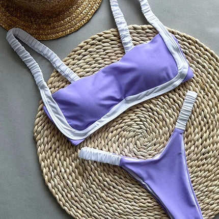 Splicing Micro Perizoma Bikini Donna Costumi da bagno a fascia Costume da bagno femminile Bikini a due pezzi Costume da bagno con taglio alto Swim Lady platinumshop