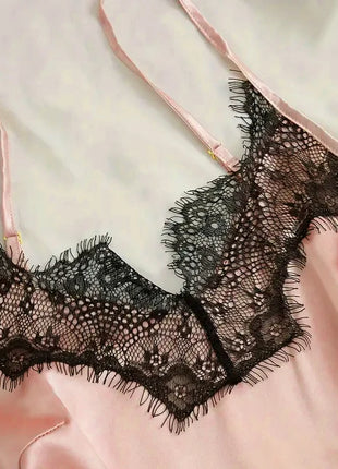 Pigiama da notte in raso da donna Set pigiama rosa Lingerie sexy Accappatoio Patchwork di pizzo Abito da notte in seta Pantaloni Indumenti da notte vestiti per la casa