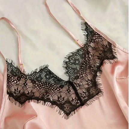 Pigiama da notte in raso da donna Set pigiama rosa Lingerie sexy Accappatoio Patchwork di pizzo Abito da notte in seta Pantaloni Indumenti da notte vestiti per la casa