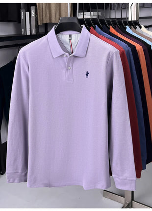 Polo à manches longues de marque haut de gamme 100 % coton, nouveau t-shirt décontracté à revers pour homme d'affaires, confort de luxe avec broderie Paul poney
