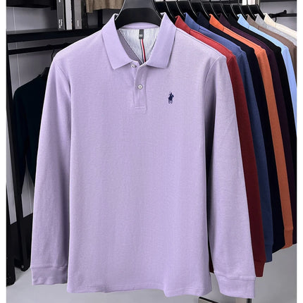 High-end branded long-sleeved polo shirt, 100% cotton, new business men's leisure lapel t-shirt, luxury comfort with Paul pony embroidery