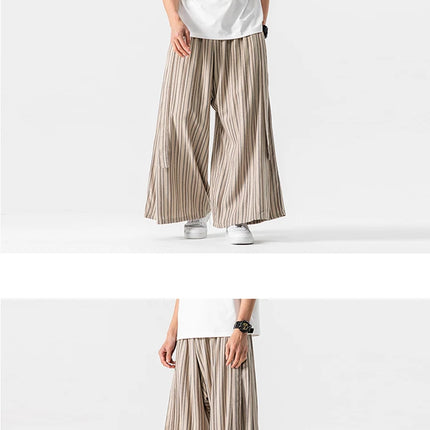 Pantaloni Larghi a Righe da Uomo in Cotone e Lino, Comodi e Traspiranti, Stile Retrò, Moda Casual, Pantaloni Jogger in Stile Nepal