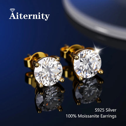100% Real Sterling Silver S925 Moissanite Earrings Stud  With 2 Certificate D VVS1 Pass Diamond Test Pen For Women Men Jewelry PlatiNum