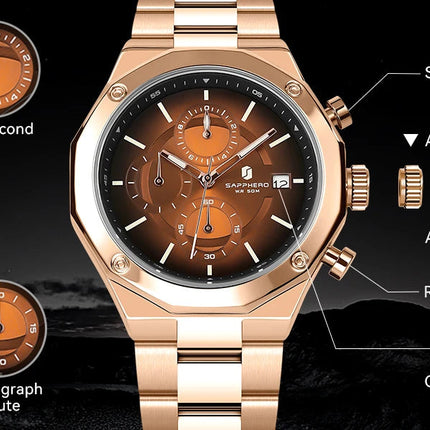SAPHERO Orologio Cronografo Uomo al Quarzo 5ATM Impermeabile Acciaio Inox con Data, Regalo Perfetto per Padre, Marito, Fidanzato per Natale, Compleanno, San Valentino platinumshop